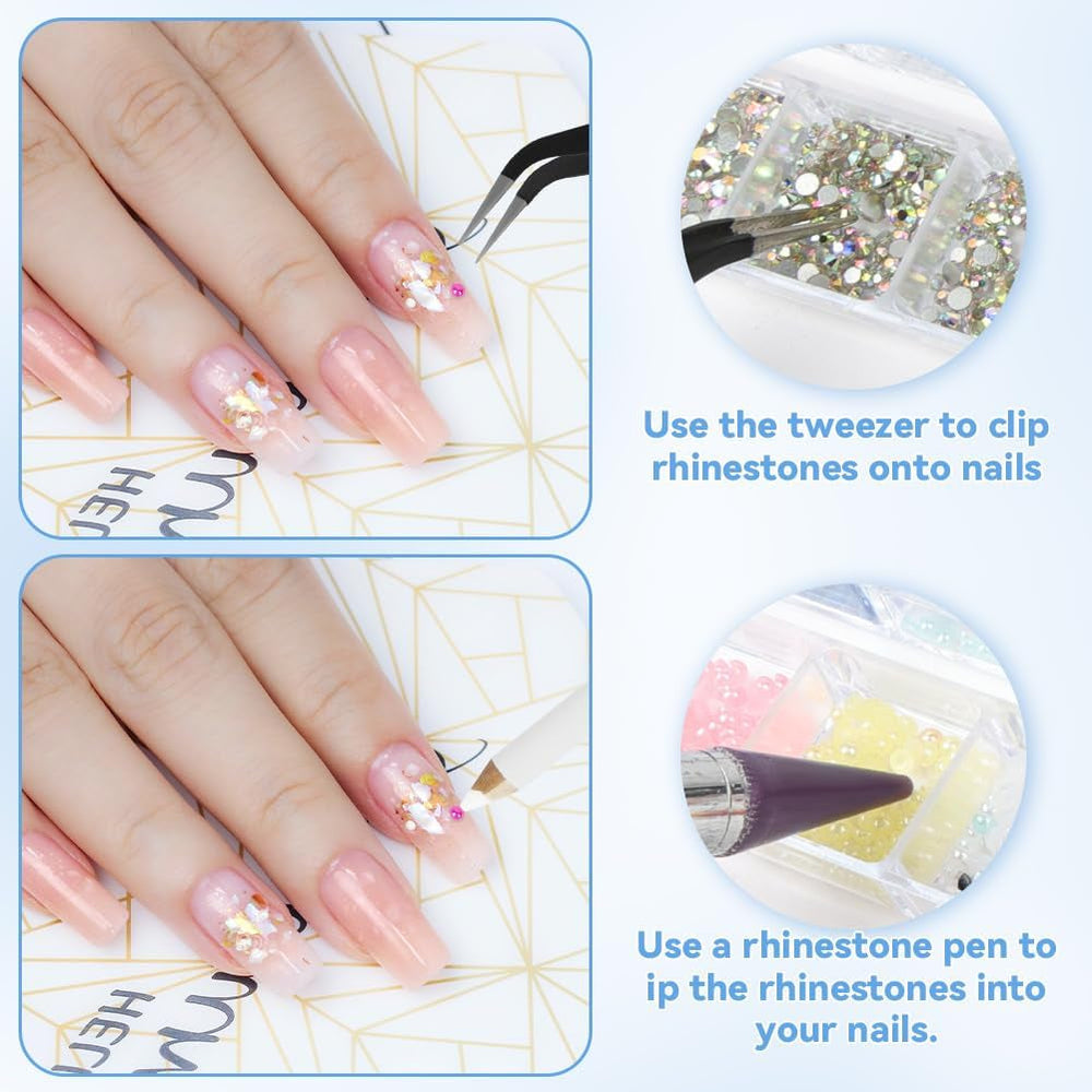 Harz Strasssteine ​​​​4200Pcs Strass Kristalle 1Mm-5Mm Gemischte Kinder Bastelsachen Kit Mit Strass Mit Picking Pinzette et Stift For DIY Nägel Kleidung Kunsthandwerk Gemischt Becher Party (A)