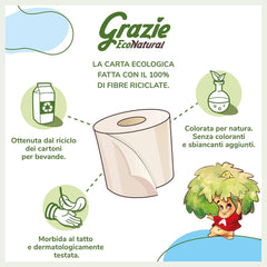 Grazie Natural, papier toilette, Maxi Ecol FSC, 48 rouleaux, testé dermatologiquement, papier toilette 100% recyclé, écologique, fabriqué en Italie