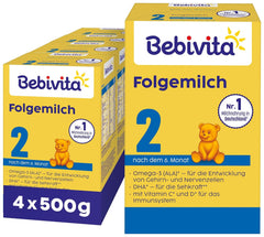 2 Folgemilch (4 x 500g), par 6. Monat, avec Vitamine C et D, Oméga-3 (DHA), modifiés sättigend