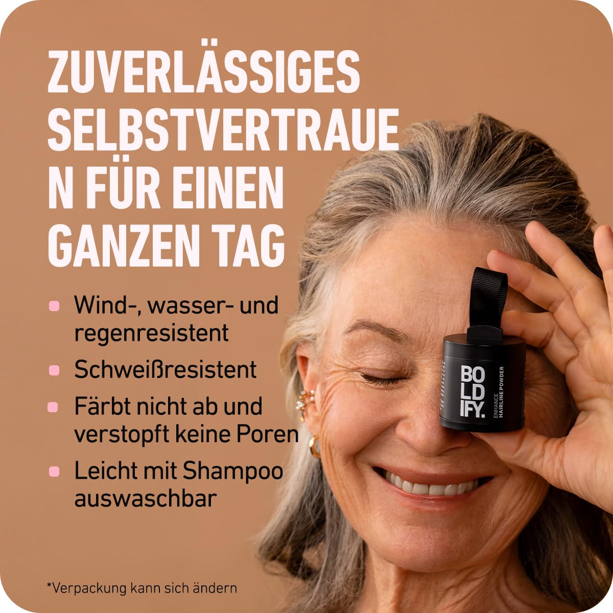 BOLDIFY Root Powder 4g - Correcteur de cheveux épaississant pour femmes et hommes 48h Couverture grise Maquillage capillaire imperméable pour dissimuler les racines (Noir) Naty Shop Coloration Capillaire