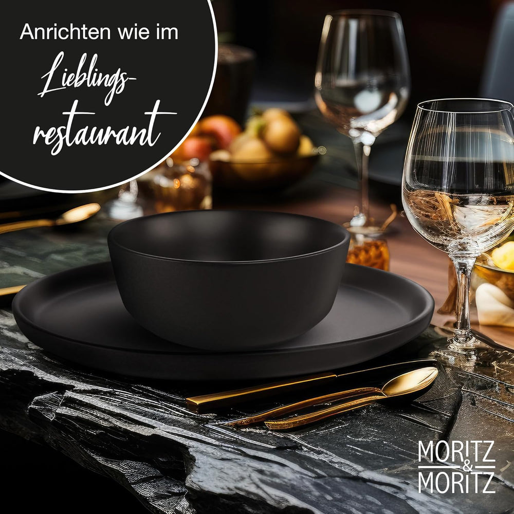 Moritz & Moritz Service de table NORDIC pour 6 personnes – Service de table 18 pièces en grès noir – Design scandinave – Service de table robuste pour 6 personnes pour un usage quotidien et les invités – Service de table combiné