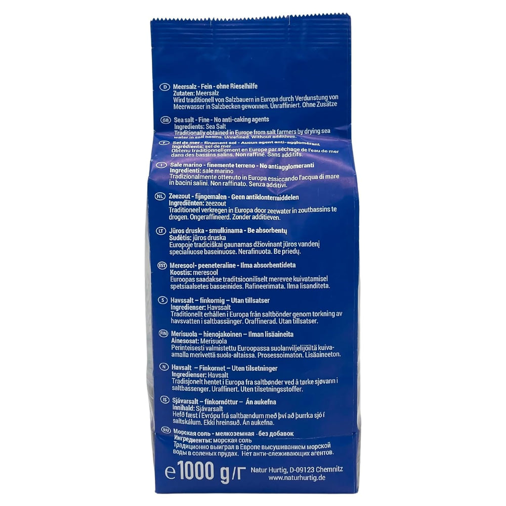 Meersalz Fein 1 kg | Produits naturels, non raffinés et sans produits | Unbehandeltes fines Meersalz