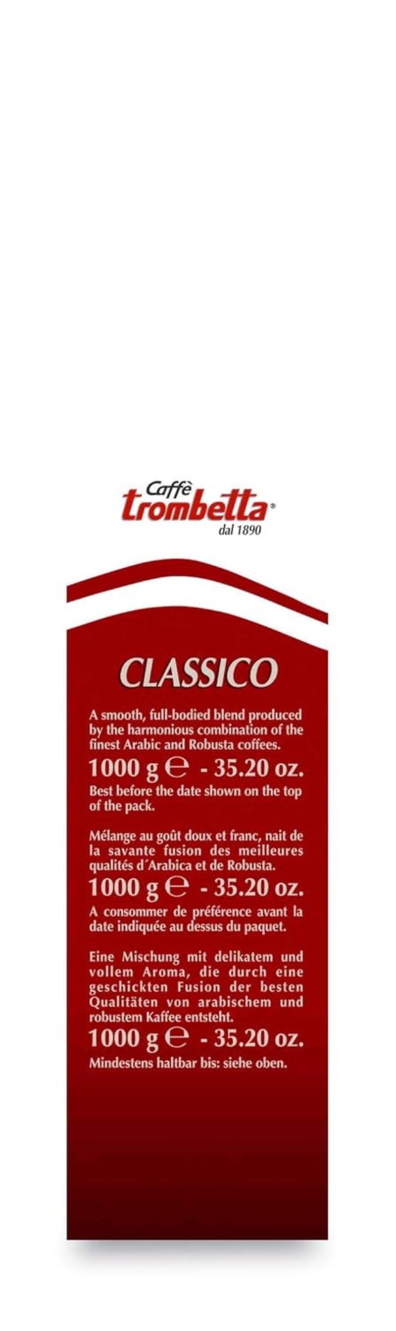 Caffè Trombetta Italien Kaffee Geröstete Kaffeebohnen, classique. Une harmonie parfaite entre deux arômes et saveurs - 1 kg