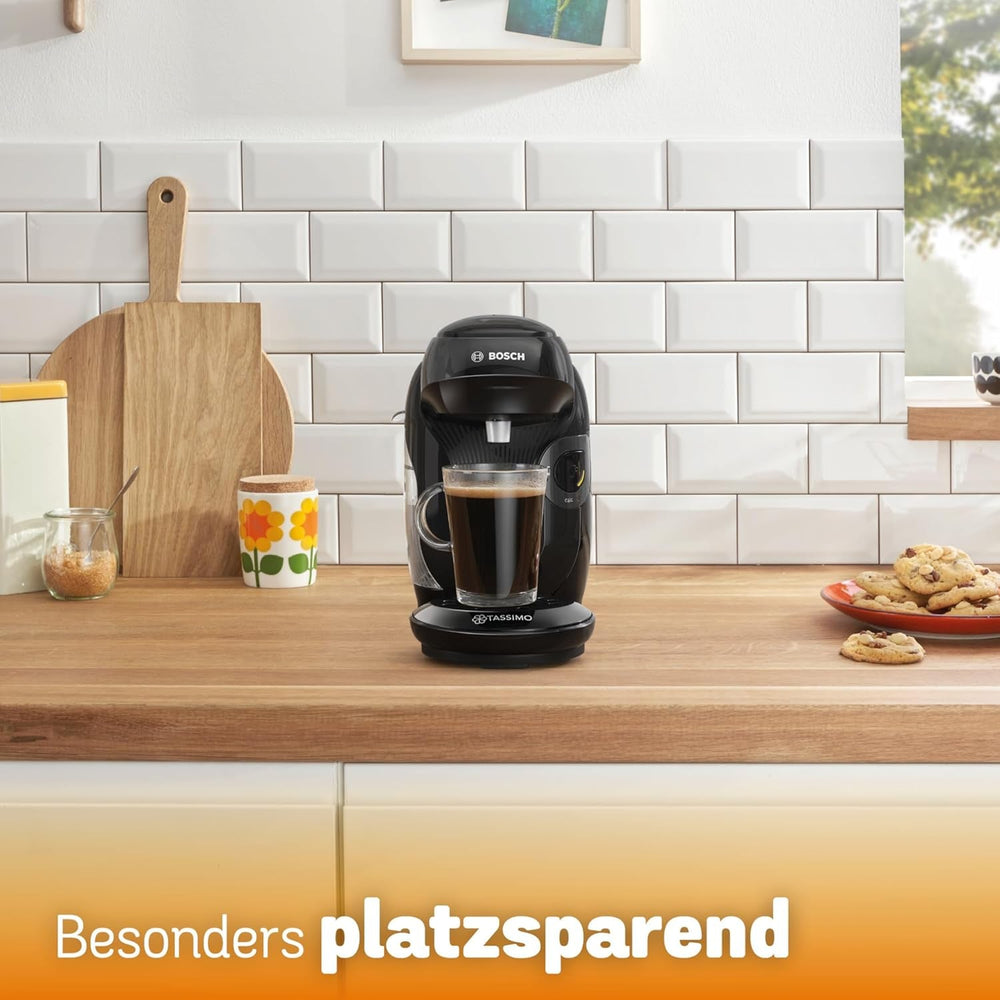 Bosch Tassimo Style TAS112E Machine à expresso à capsules, plus de 70 boissons, convient à toutes les tailles de tasses, entièrement automatique, durable, peu encombrant, 1400 W, noir