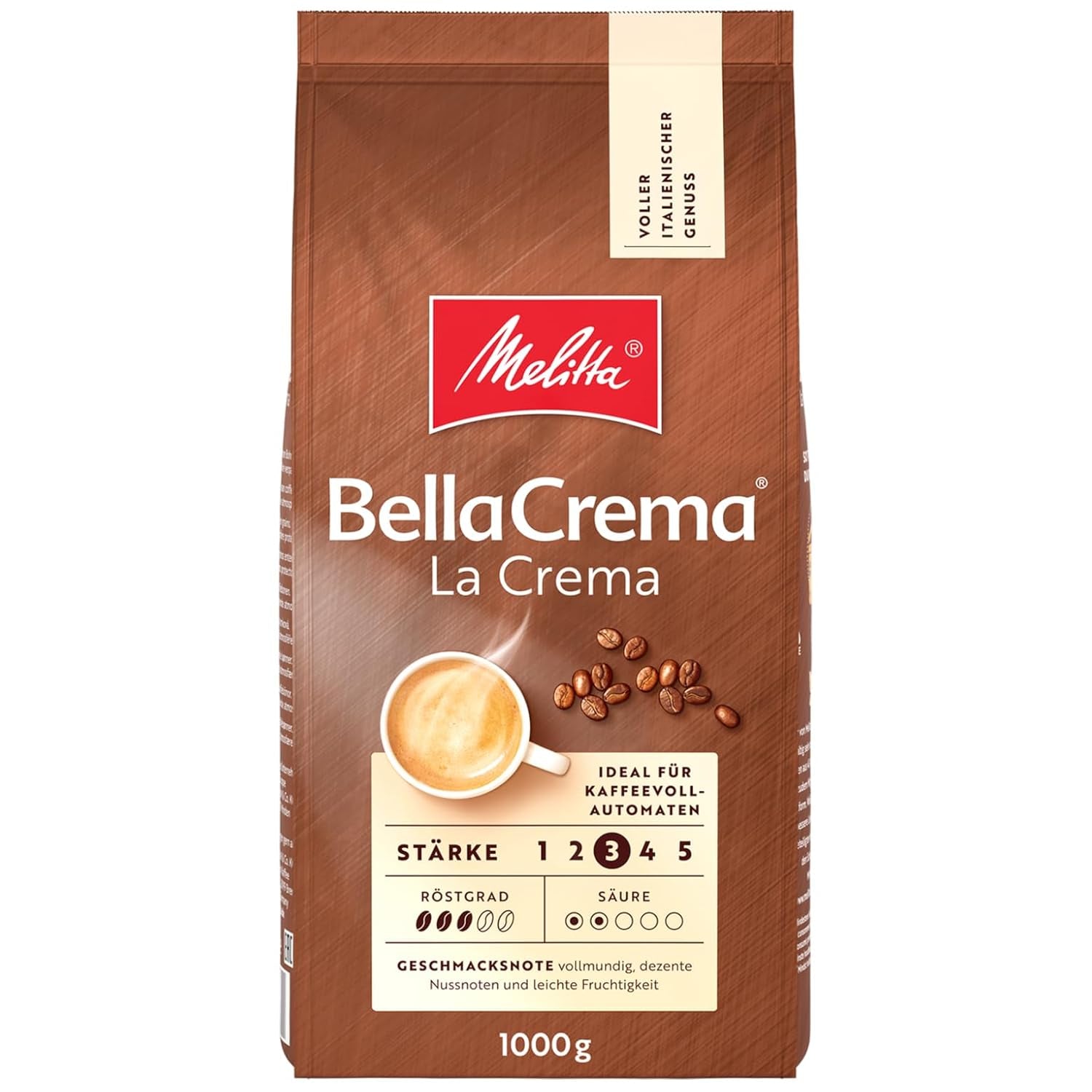 3 boabe de cafea Melitta BellaCrema La Crema, prăjire medie, 1 kg fiecare