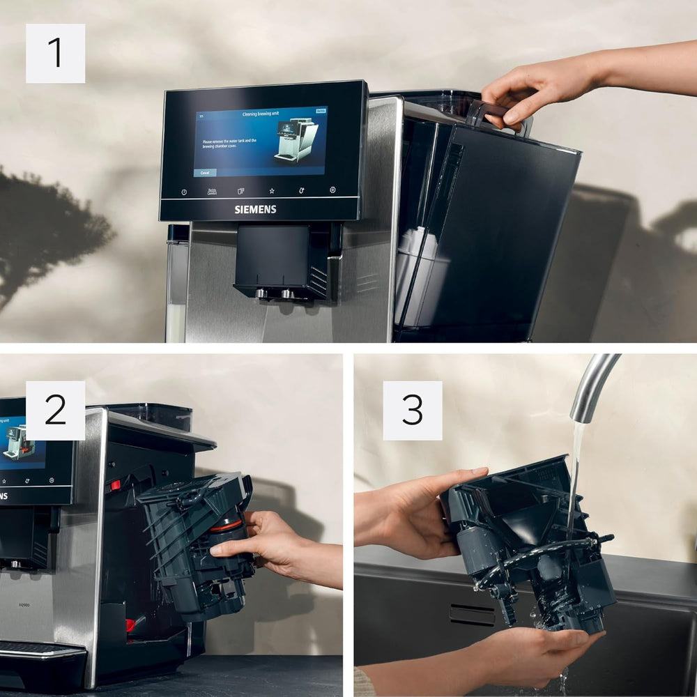 Machine à expresso automatique Siemens EQ900, grand écran couleur TFT, 2 réservoirs à grains, 36 boissons chaudes et froides, café froid, super silencieux, fonction deux tasses, contrôle par application, acier inoxydable, TQ907D03