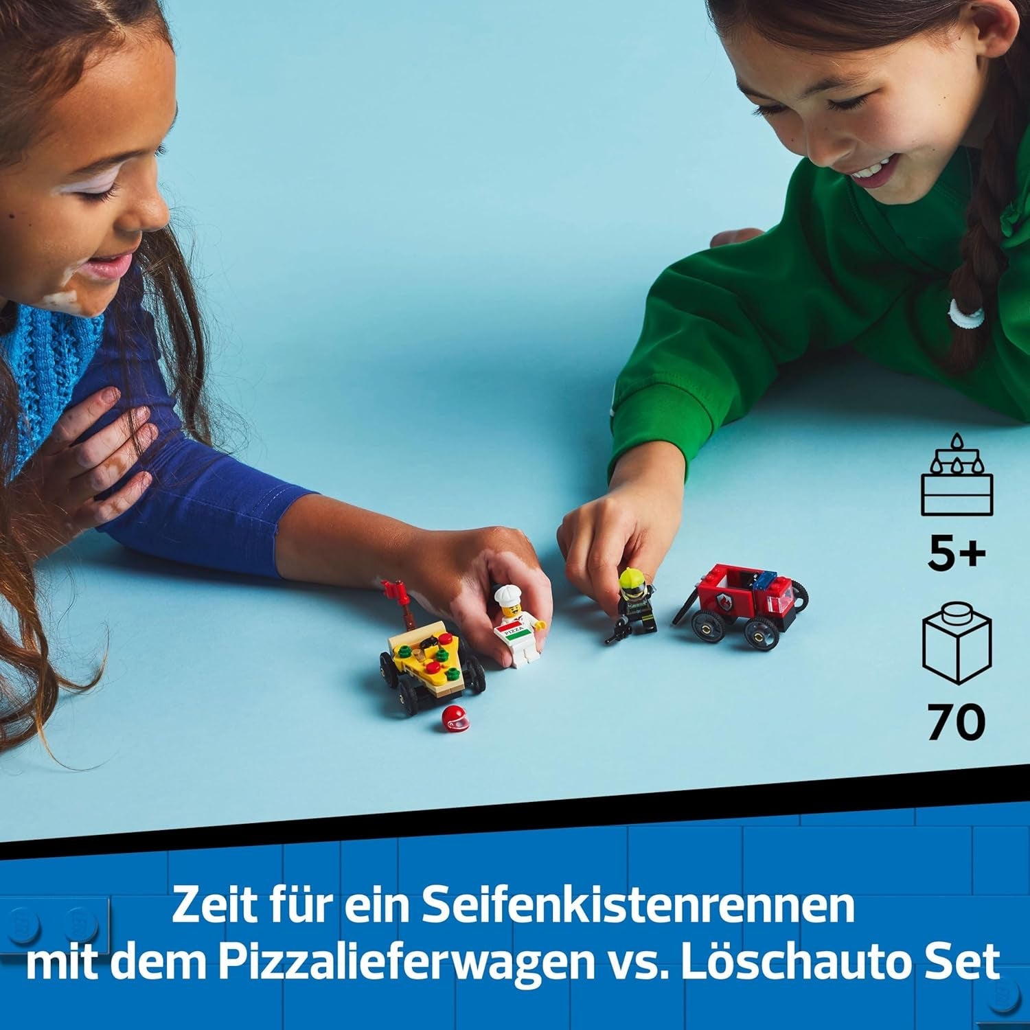 LEGO City Pizzalieferwagen vs. Löschauto - Seifenkisten Spielzeug für Mädchen und Jungen ab 5 Jahren - Bauset mit 2 Fahrer Minifiguren - Geschenk zum Geburtstag & für die Feiertage 60458