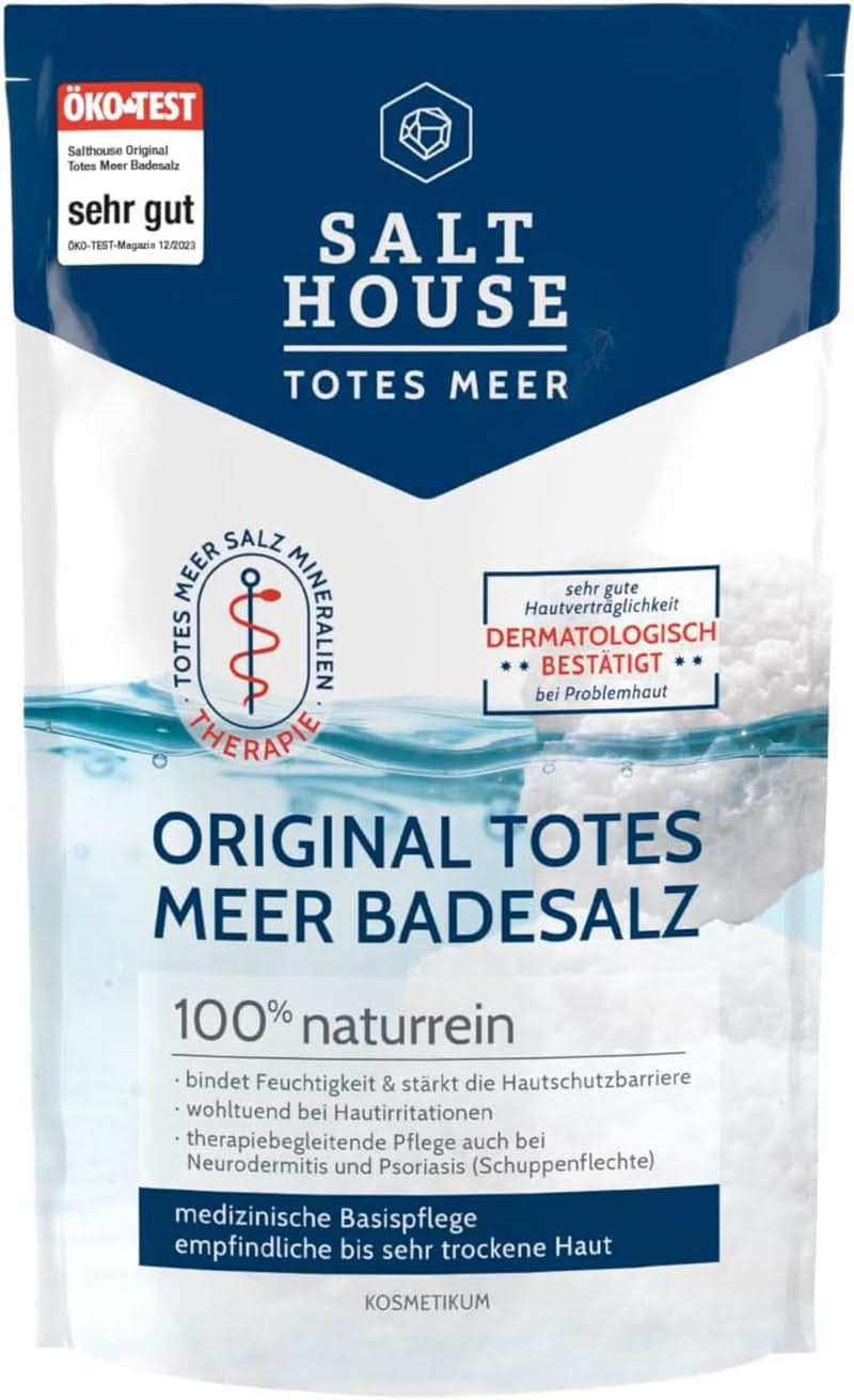 Sels de bain originaux de la Mer Morte Salthouse, sels de bain, irritations cutanées apaisantes, pour peaux sèches et sensibles, 100 % naturels, 500 grammes Naty Shop Douche et bain