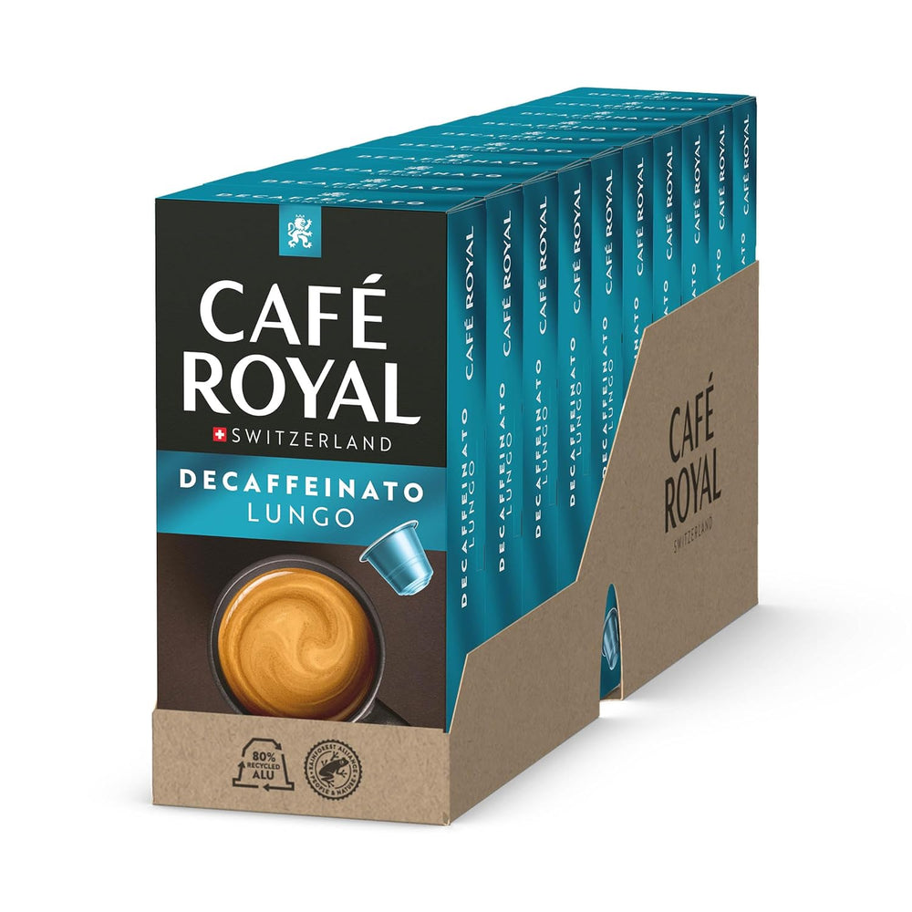 Café Royal Lungo Decaffeinato – Capsules de café compatibles Nespresso®, 100 % Arabica, Intensité 5/12, Rainforest Alliance, décaféiné, 100 capsules