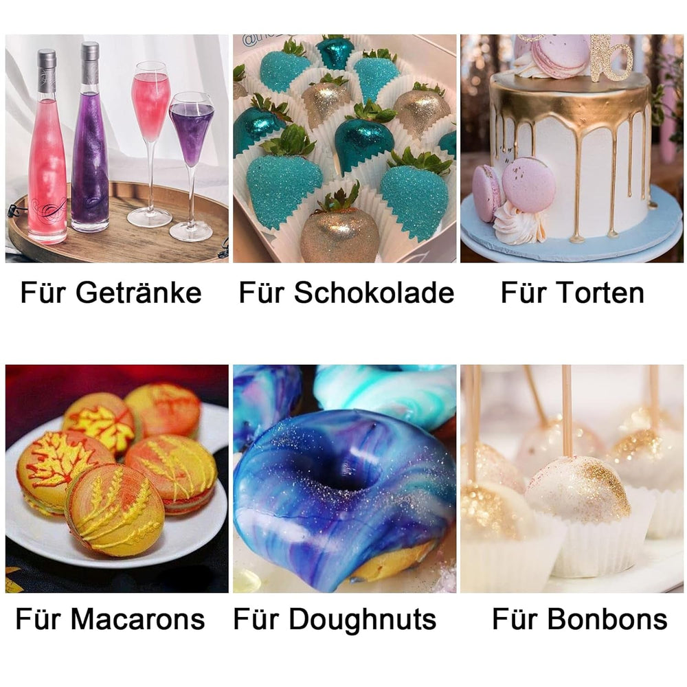 Ensemble de paillettes comestibles – 12 couleurs de poudre de paillettes pour boisson, poudre colorante alimentaire sans goût, chocolat, gâteau, fondant, boisson, poudre de paillettes liquide – 3G