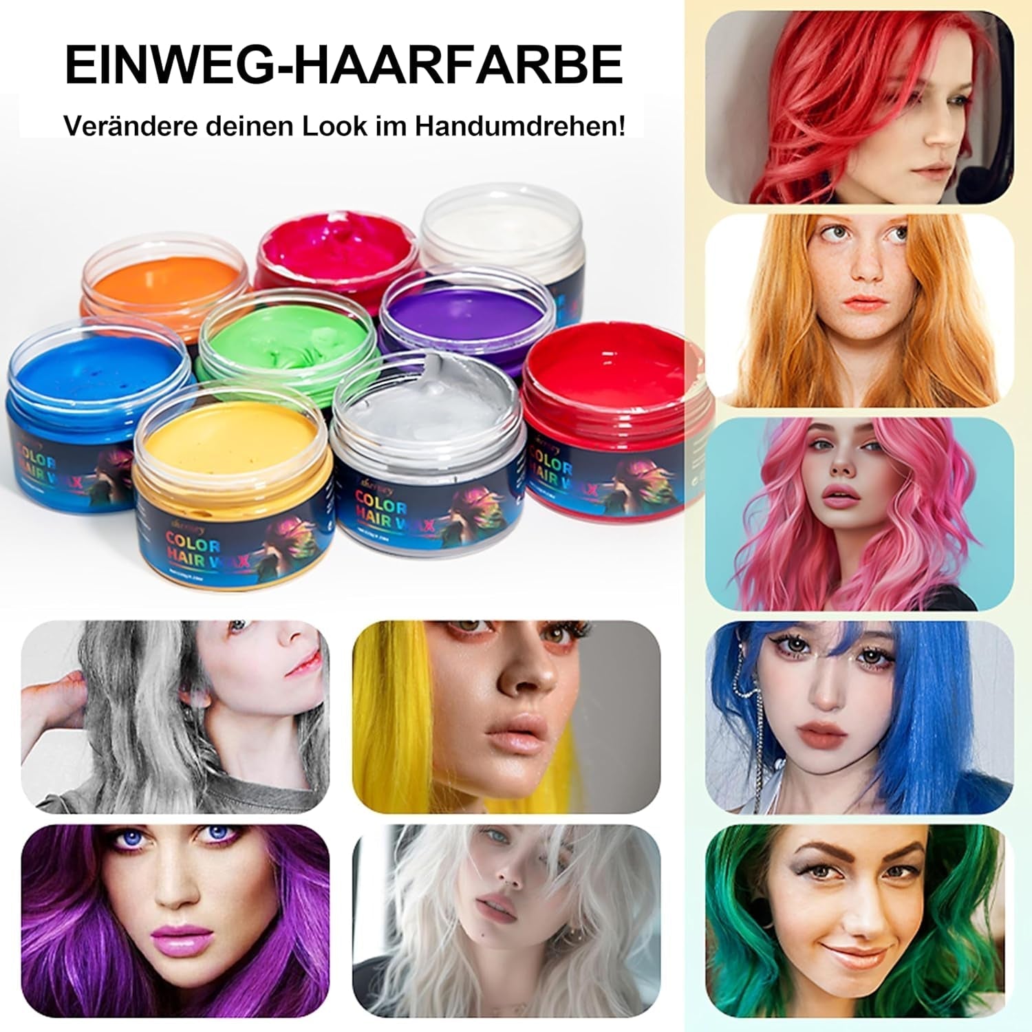 Teinture capillaire verte temporaire - Cire de coloration capillaire, tonalité de cheveux pour hommes et femmes, pommade capillaire naturelle, cire de teinture capillaire à pince de couleur pour la couleur des cheveux Crazy Party (4,23 oz, vert) Naty Shop