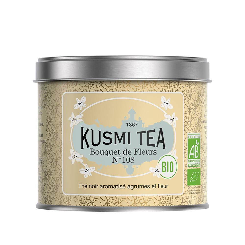 Kusmi Tea - Earl Grey Intense - Thé noir Earl Grey bio à la bergamote forte et au citron épicé - Thé en vrac - Boîte métal 100 g - Quantité pour environ 50 tasses