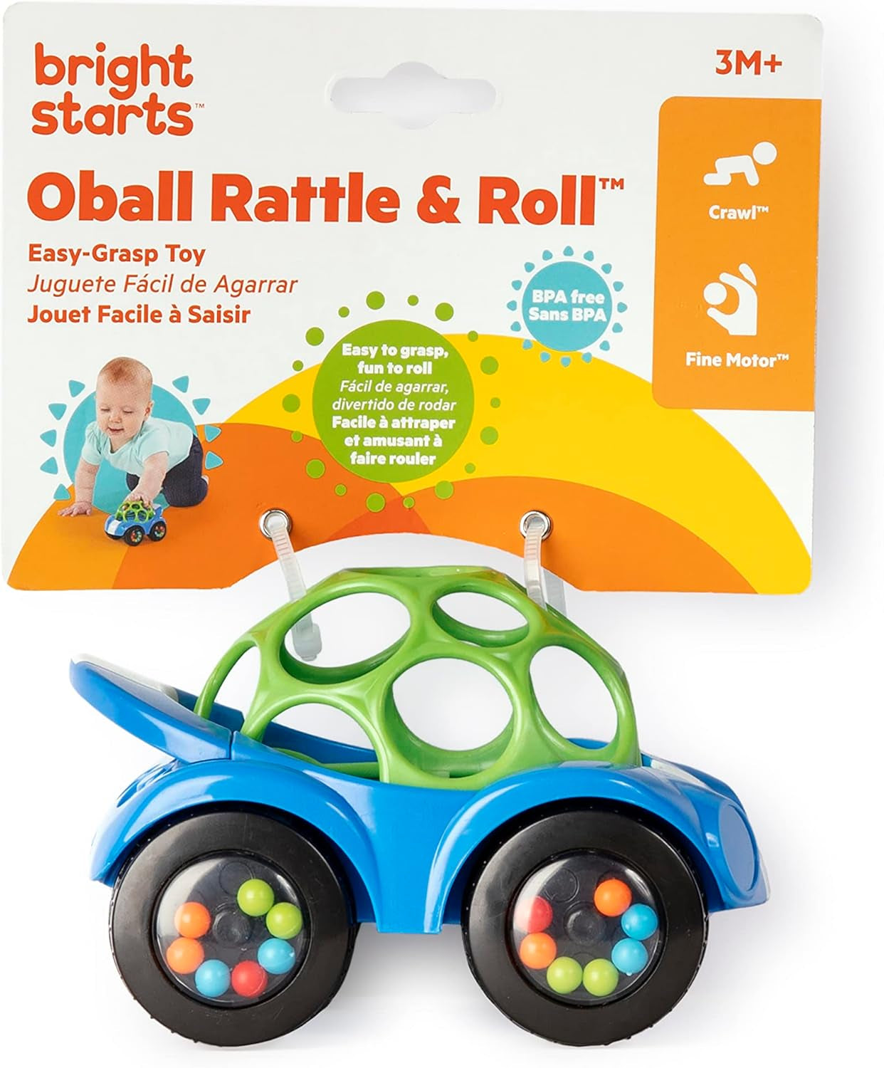Bright Starts Oball Hochet Jouet Voiture Jouet d'Activité Motrice pour Bébés et Tout-Petits à partir de 3 Mois 1 Pièce Couleur Aléatoire Bleu ou Rouge Jouets pour Bébés Naty Shop