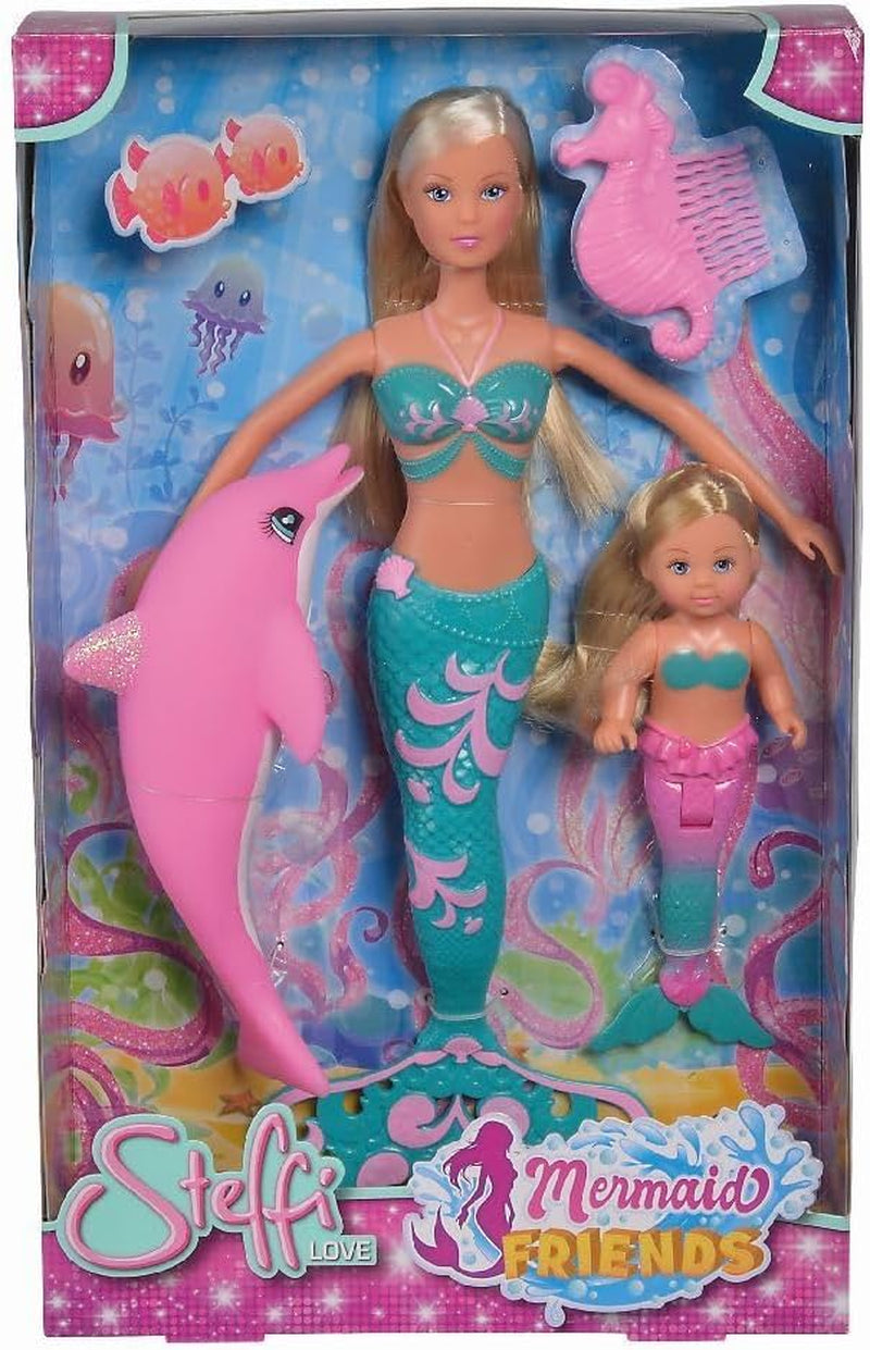 Simba 105733336 - Steffi LOVE Mermaid Friends Poupée Sirène Magique avec Soeur Evi, Figurine de Dauphin et Plus, Jouet pour Enfants à partir de 3 Ans Poupées Naty Shop