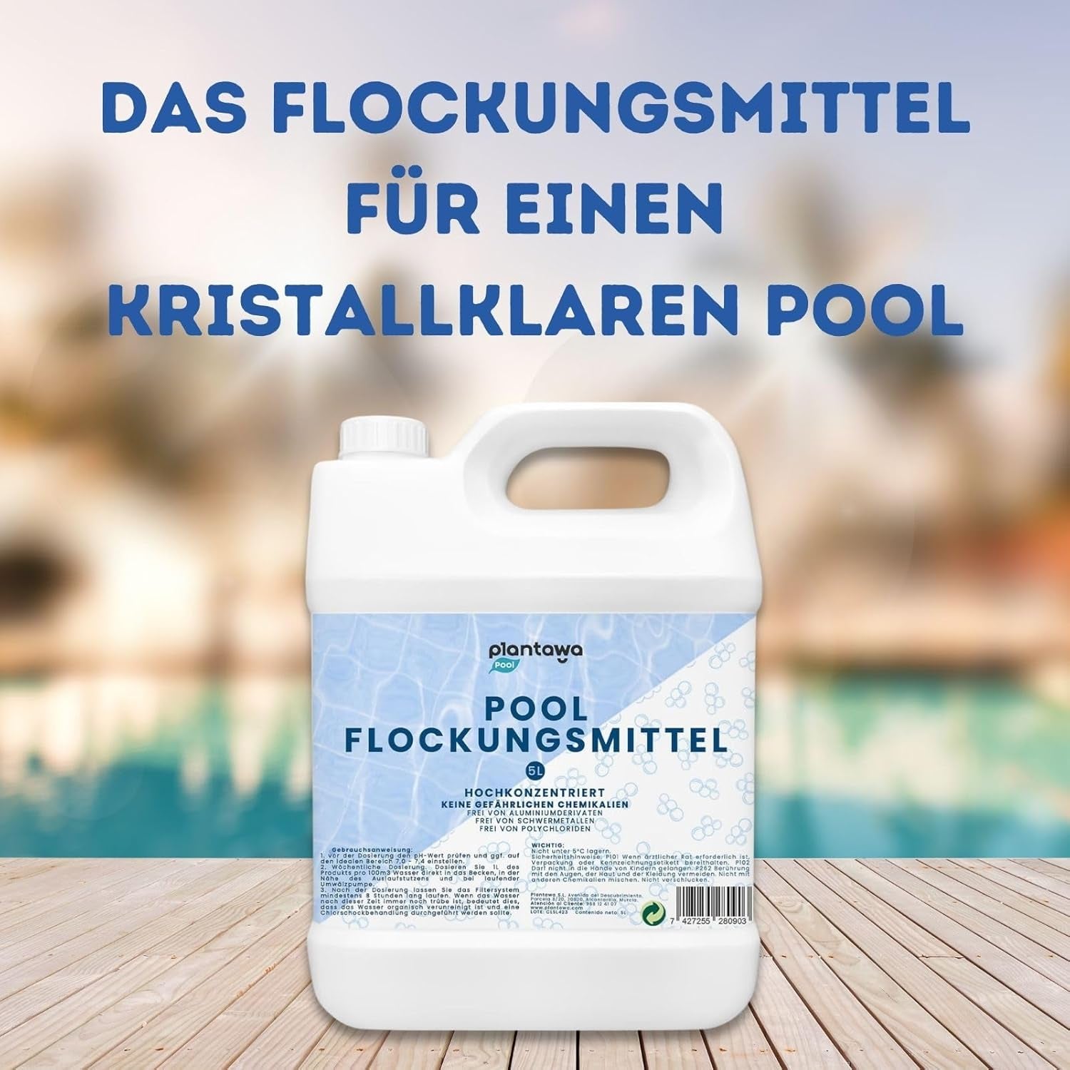 Floculant piscine 5L | Floculant de piscine pour une eau cristalline | Très concentré et économique | Convient à tous les systèmes de filtration | Aucun additif nocif