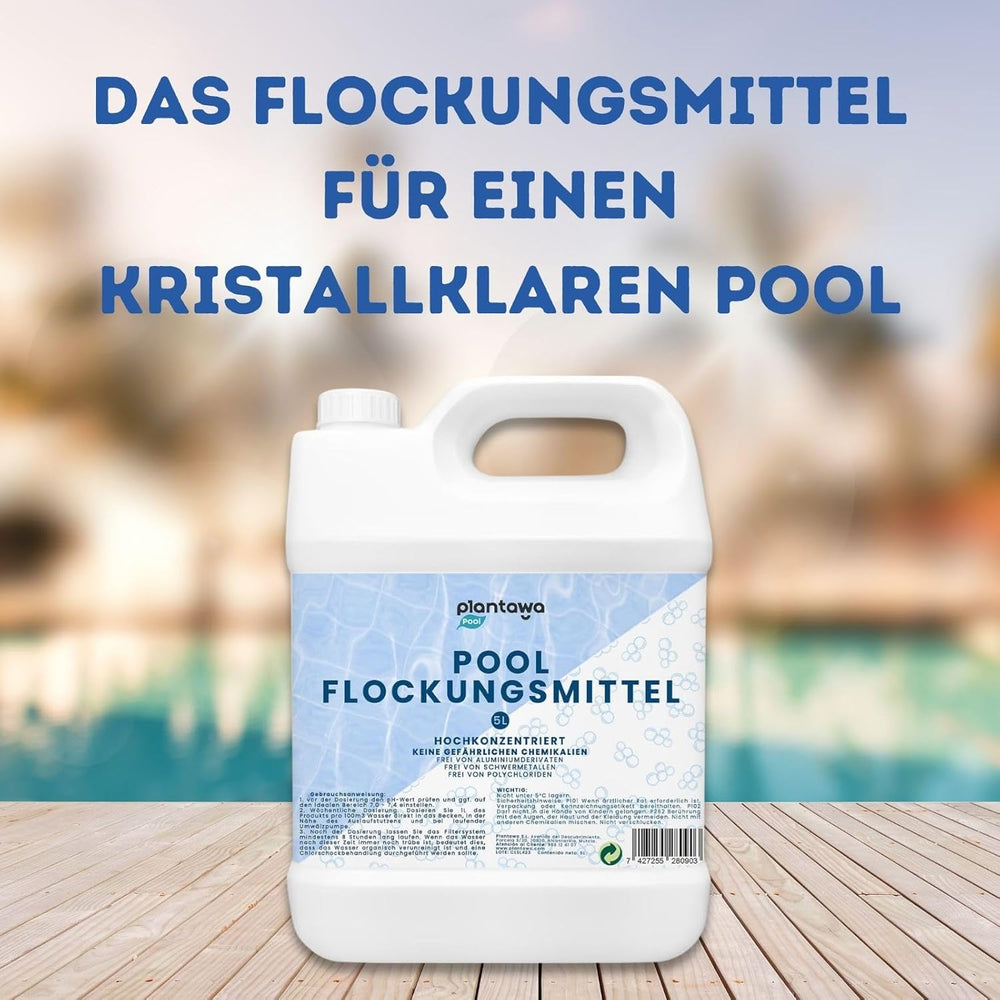 Floculant piscine 5L | Floculant de piscine pour une eau cristalline | Très concentré et économique | Convient à tous les systèmes de filtration | Aucun additif nocif