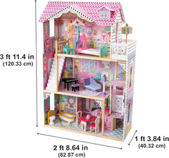 Kidkraft Annabelle Maison de poupée en bois avec meubles et accessoires Ascenseur et balcon pour poupées de 30 cm Jouet pour 3 ans 65934 Naty Shop Dollhouses