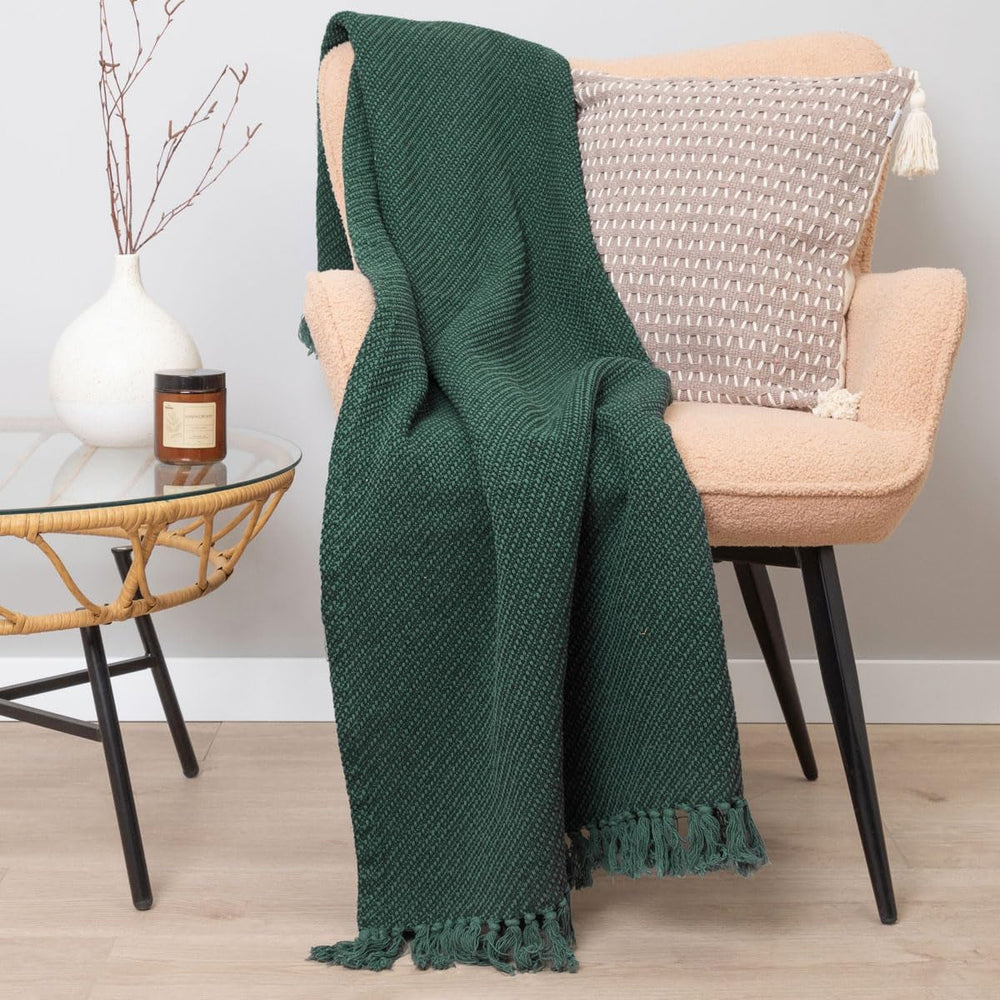 HOMLA Couverture à Franges en Coton à Carreaux Morris - Couverture Douce et Confortable Couverture en Coton - Tissu Fin 130 X 170 Cm Ecru Lits et Couvertures Besuche den HOMLA-Store Salutations