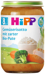 Risotto aux légumes HiPP à la dinde tendre bio (6 x 220g), repas à partir de 8 mois, sans sel ajouté, aux Oméga-3, de la meilleure qualité bio