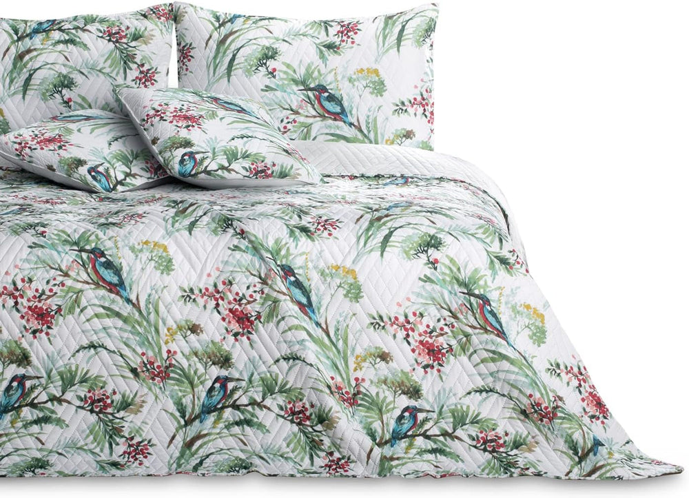 Ameliahome Couvre-lit Couvre-lit 260X280 Cm Deux côtés Matelassage facile d'entretien Motif végétal Motif oiseau Multicolore Kingfisher Lits et couvertures Besuche den AmeliaHome-Store Kingfisher 260 X 280