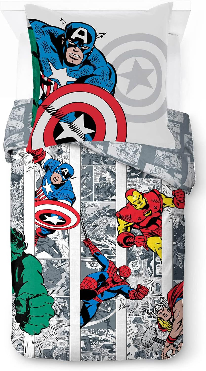 Parure de lit enfant unisexe, princesses et super-héros, 100% coton Parure de lit enfant Naty Shop Multicolore - Avengers 135X200/80X80 (2 Pièces)