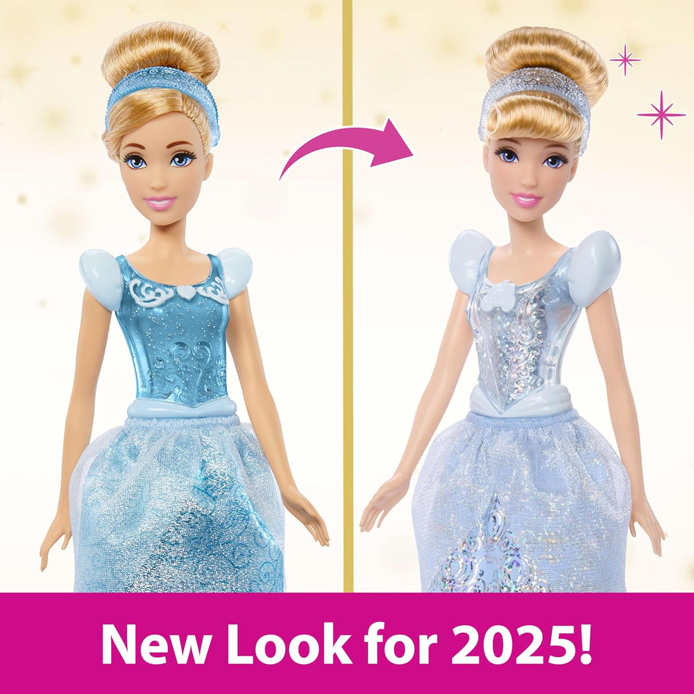 Mattel DISNEY Princesse Cendrillon - Poupée articulée avec tenue scintillante, chaussures et diadème amovibles, cheveux peignés pour un coiffage amusant, pour enfants à partir de 3 ans, HLW06