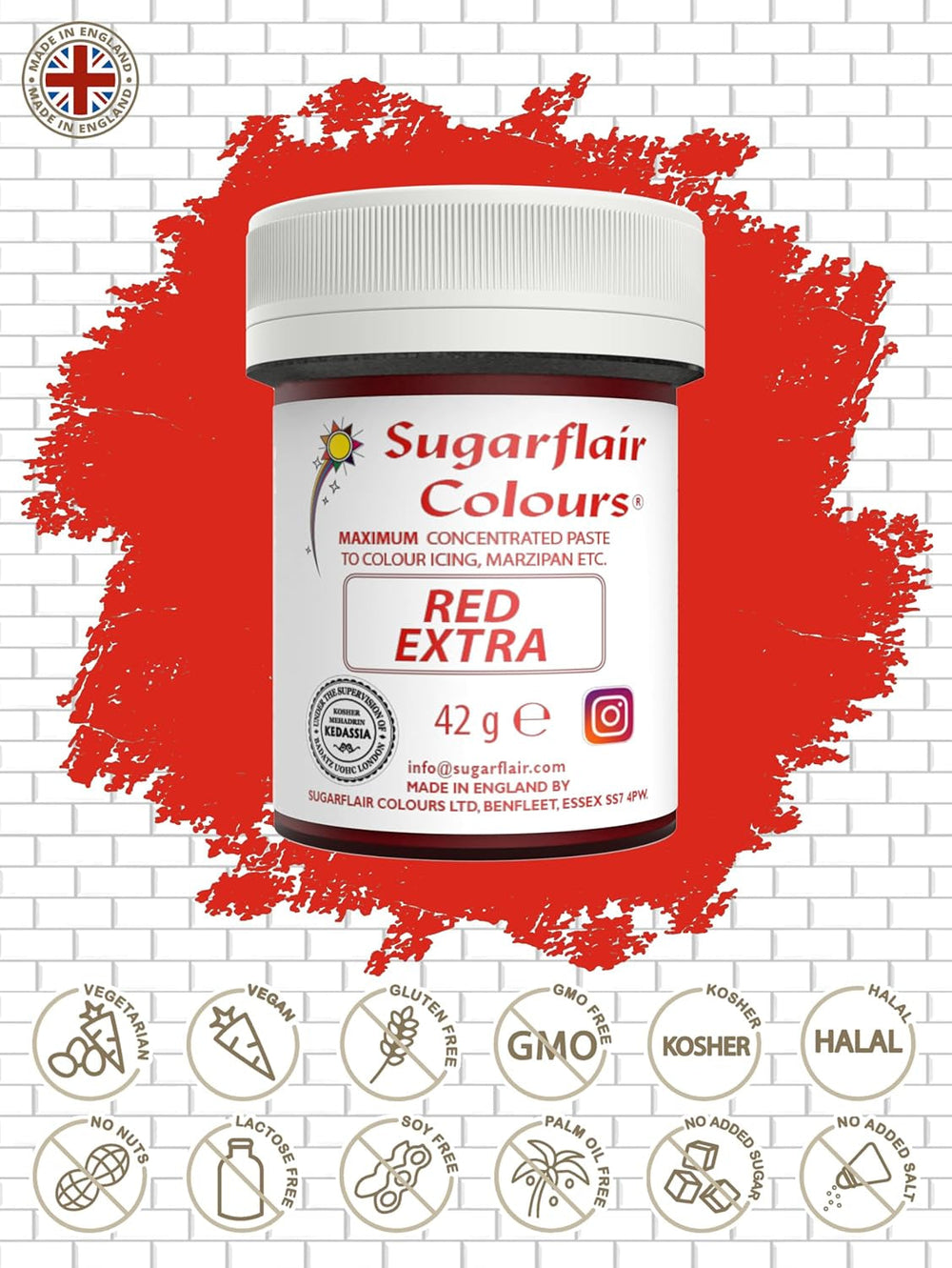 Colorant alimentaire Sugarflair Max Concentré Rouge Extra, colorant alimentaire très concentré pour pâte d'amande et fondant, colorant en pâte Max Concentrate - 42 g