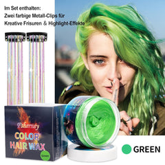 Teinture capillaire verte temporaire - Cire de coloration capillaire, tonalité de cheveux pour hommes et femmes, pommade capillaire naturelle, cire de teinture capillaire à pince de couleur pour la couleur des cheveux Crazy Party (4,23 oz, vert) Naty Shop