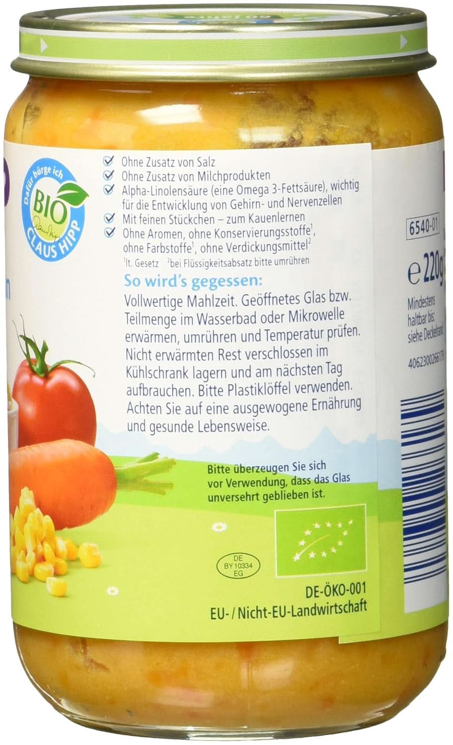 Nouilles bio Hipp au jambon et légumes, paquet de 6 (6 X 220 grammes) Mère et Enfant Naty Shop