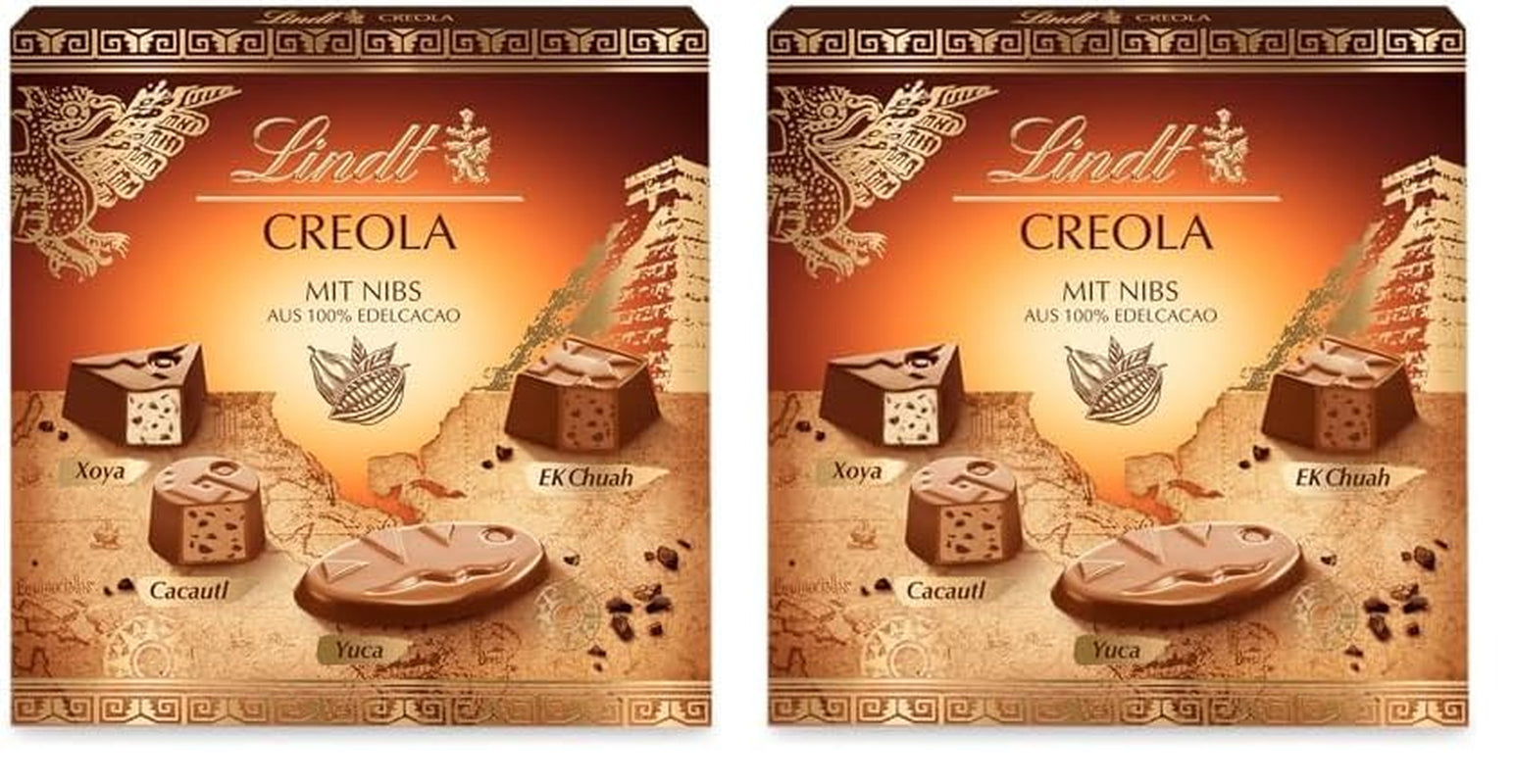 Chocolat Lindt | Coffret Praliné Créole | 165g | 15 pralines en 4 délicieuses variétés, à base de cacao 100% fin, sans alcool | Coffret chocolat