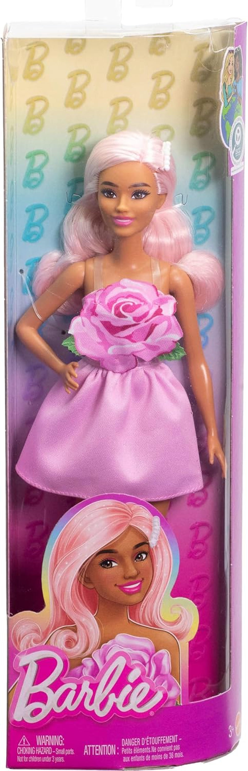 Poupée Barbie Fashionistas no. 238 avec cheveux rose pastel, robe bustier avec haut rose, pince à cheveux en perles et talons hauts à lanières, HYT94 Naty Shop Dolls