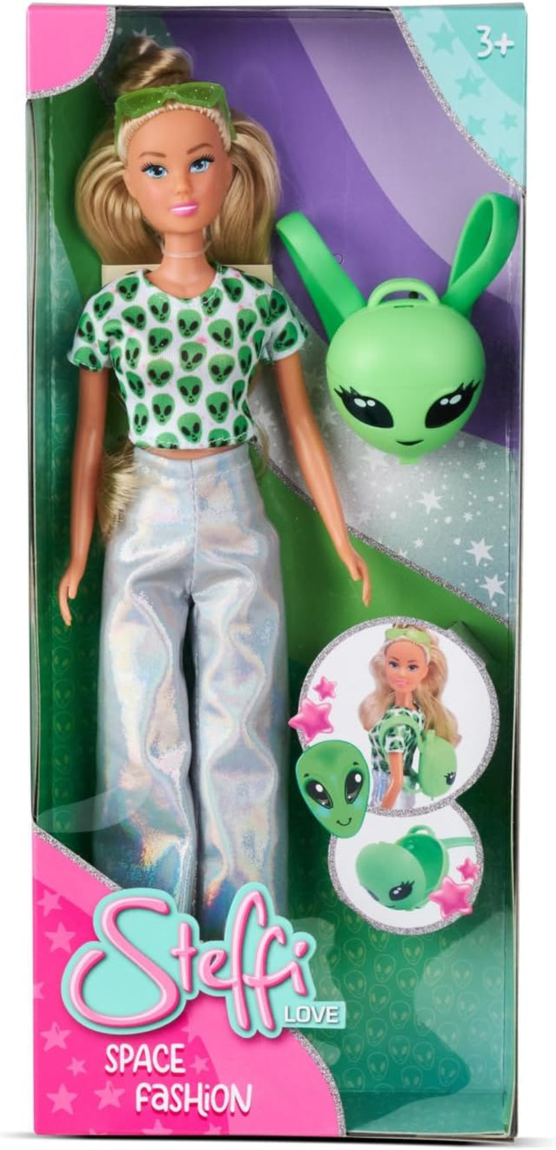 Simba Steffi Love Space Fashion – Modepuppe mit futuristischem Outfit & Rucksack zum Öffnen, 29 cm, modisches Rollenspiel für Kinder ab 3 Jahren
