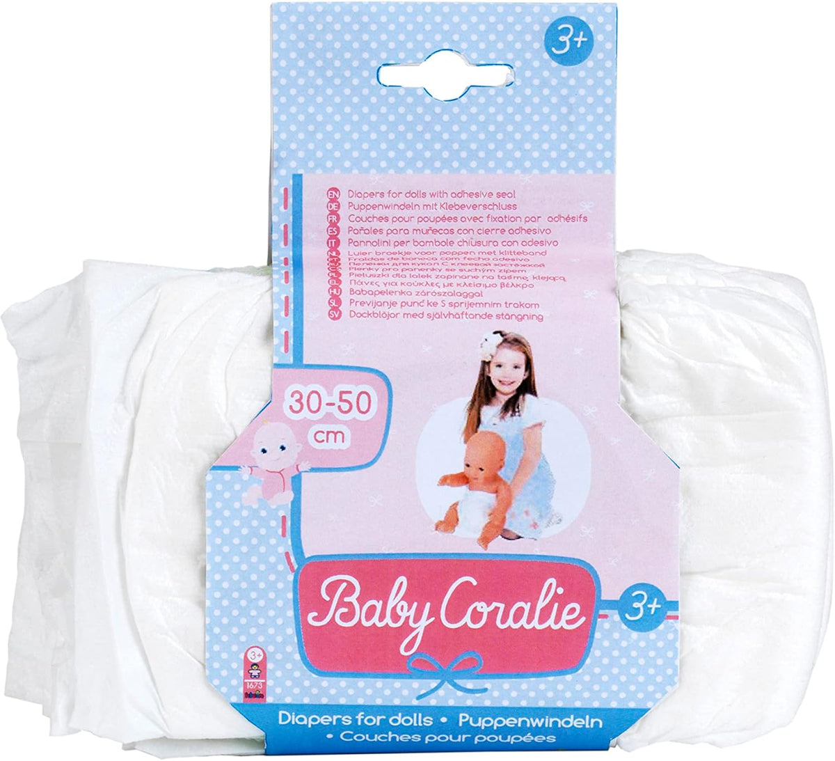 Couches Theo Klein 1673 Bébé Coralie | Pour poupées de 30 à 50 cm | Trois couches avec velcro | Jouet pour enfants à partir de 3 ans