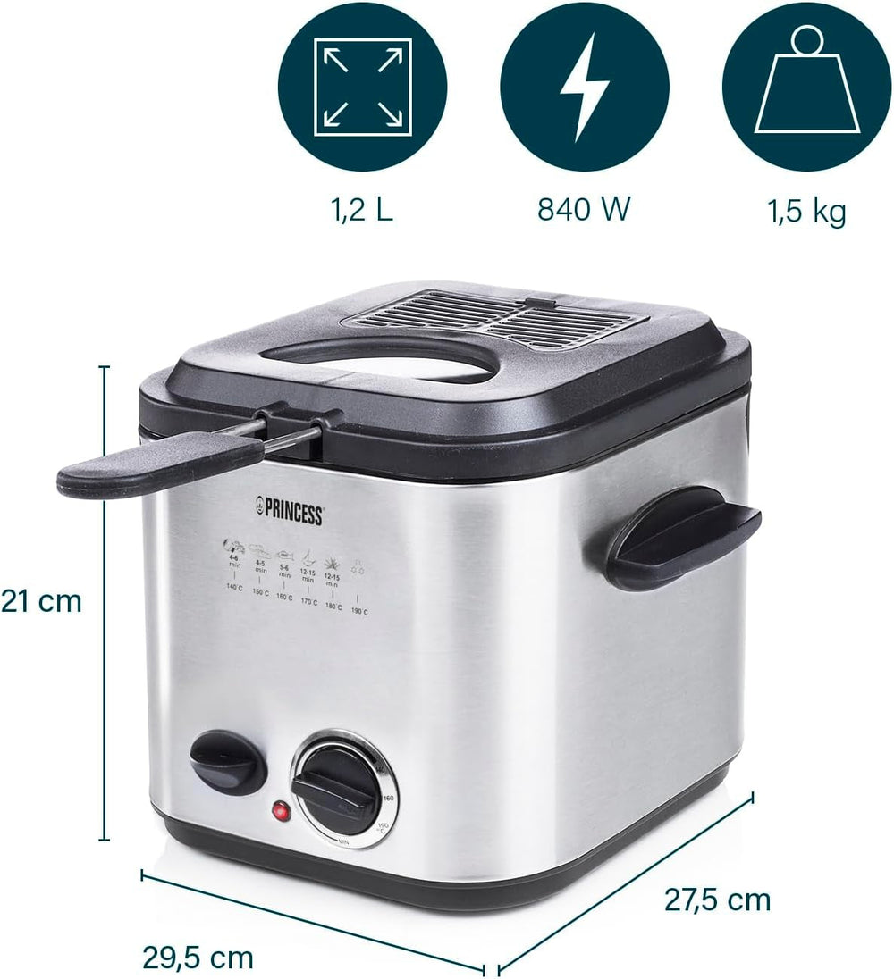 Mini Friteuse à Fondue Princess 182611 - Chauffage Rapide - Filtre à Odeurs - Capacité 1,2 Litre, Argent Électroménager Naty Shop