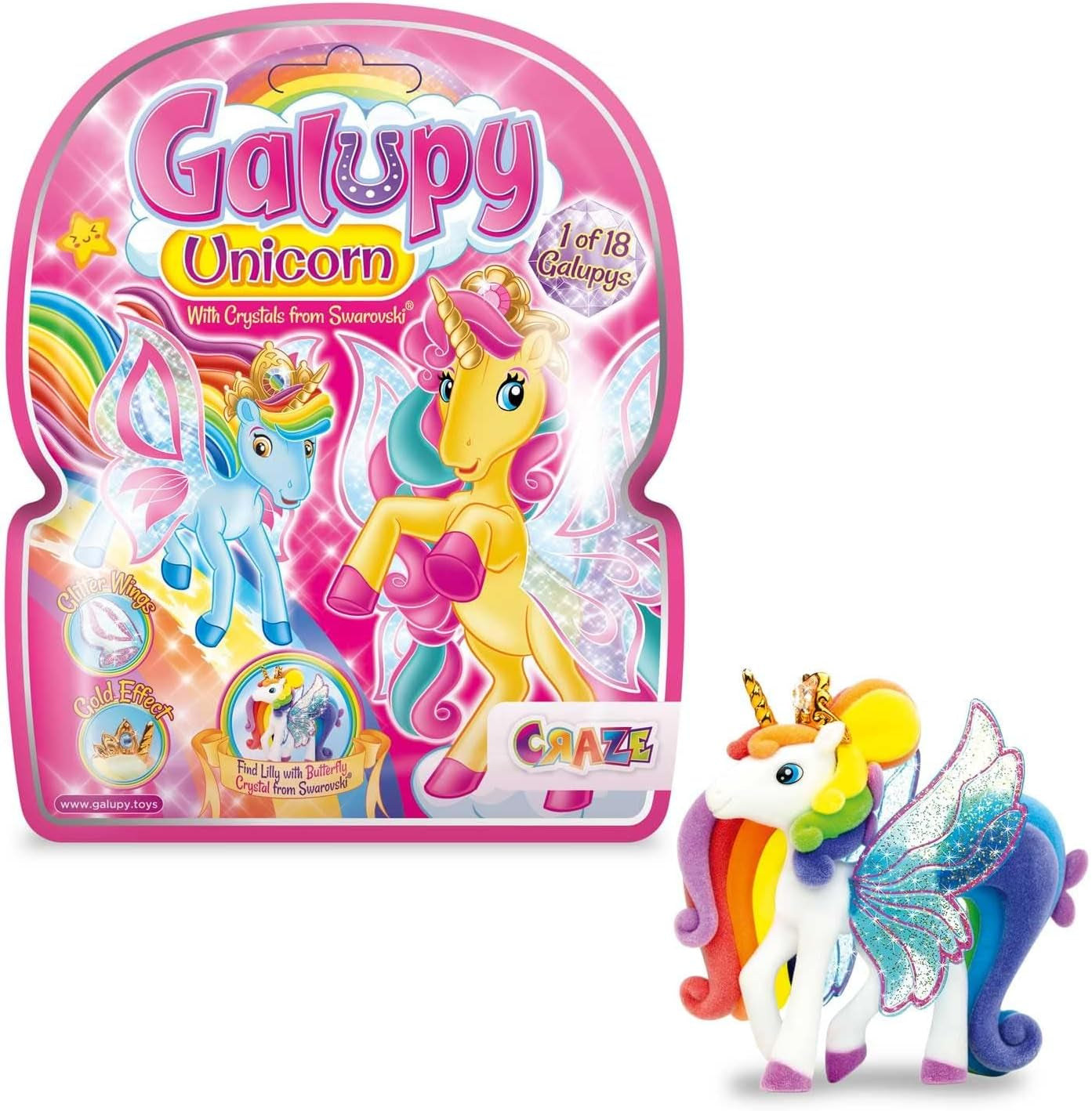 Licorne Galupy - Lot de 3 figurines de licorne, jouets licorne à collectionner, figurines de poney aux ailes scintillantes et figurines d'action en cristal Swarovski Naty Shop Galupy 1X Licorne 1 Licorne Galupy 17739