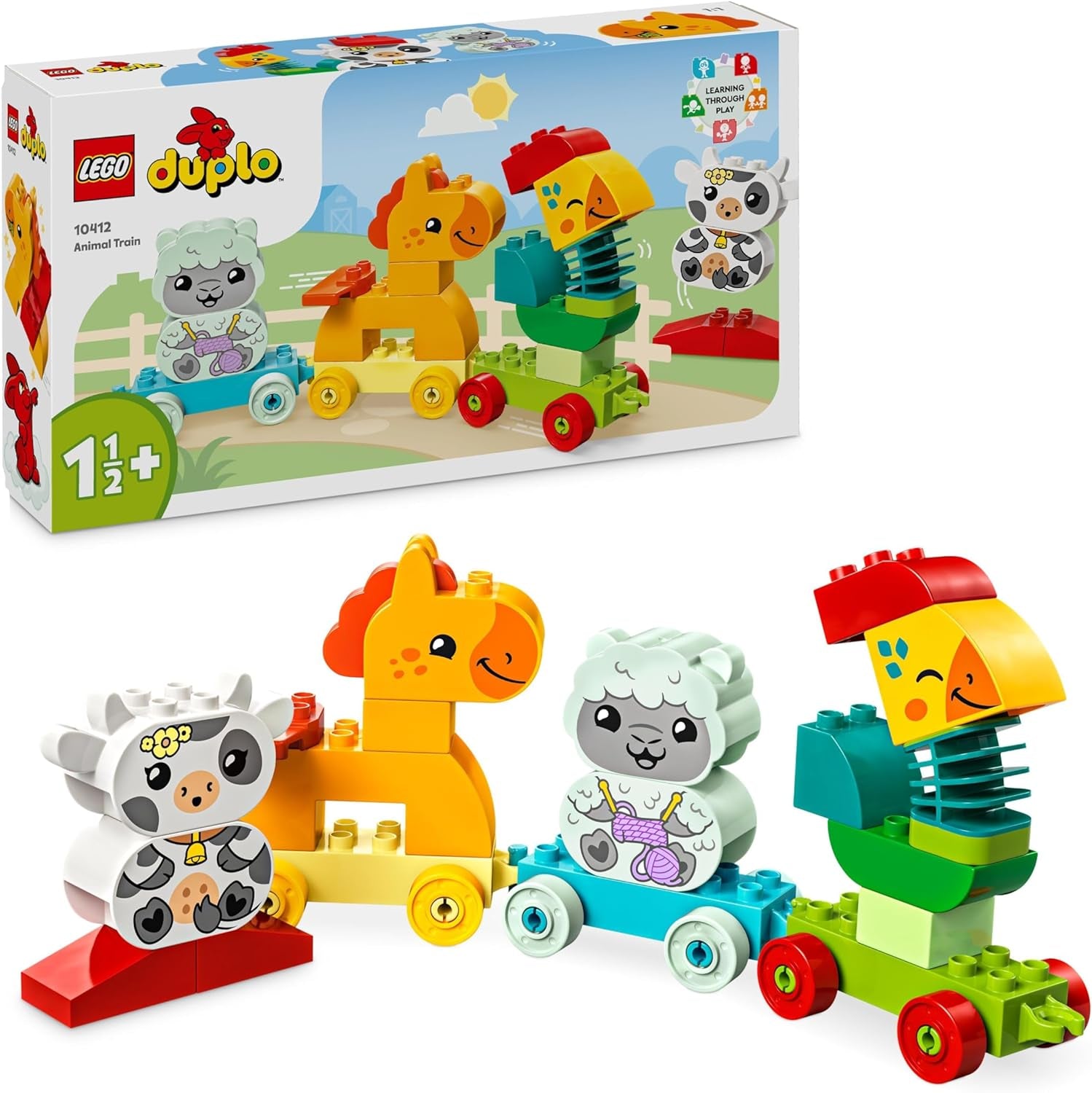 LEGO DUPLO Train animalier, jouet de train à roues, construction et reconstruction créatives de figurines d'animaux, jouet éducatif pour les tout-petits, cadeau d'anniversaire pour les amoureux des animaux, filles et garçons de 1 an et demi 10412 Ensembles de construction Besuche den LEGO-Store Single
