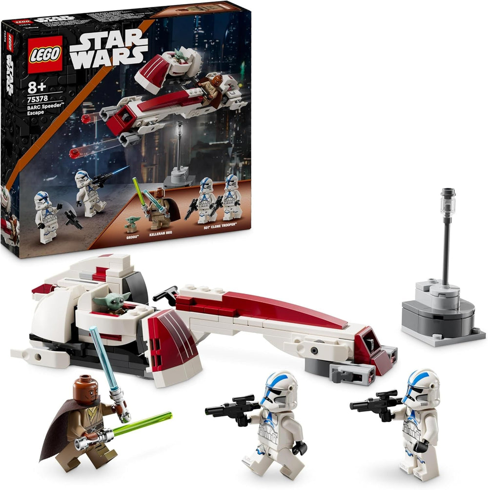 LEGO Star Wars S'échapper avec le BARC Speeder, le Mandalorien, un vélo jouet avec side-car, comprend les figurines Kelleran Beq et Grogu, cadeau pour garçons et filles à partir de 8 ans 75378 Ensembles de construction Besuche den LEGO-Store Toy Brick