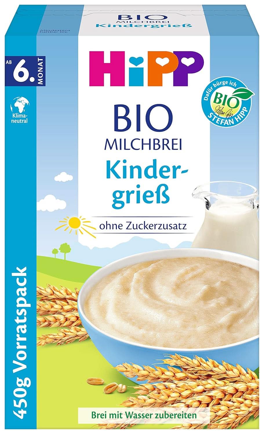 Bouillie de lait biologique Hipp sans sucre ajouté, semoule et banane, emballage de conservation (4X450 grammes) Mère et Enfant Naty Shop 4 x 450 grammes Gris pour enfants