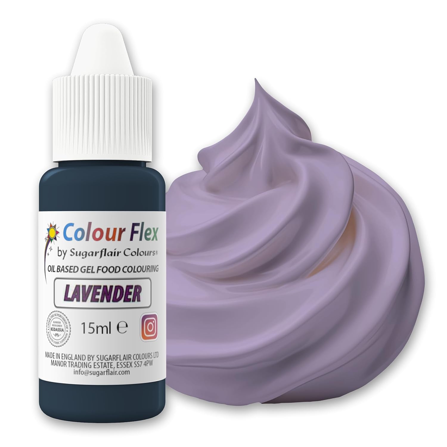 Colorant alimentaire à base d'huile Sugarflair Colourflex Lavande, colorant alimentaire liquide hautement concentré pour crème au beurre, chocolat, pâte, fondant, glaçage et plus encore - 15 ml