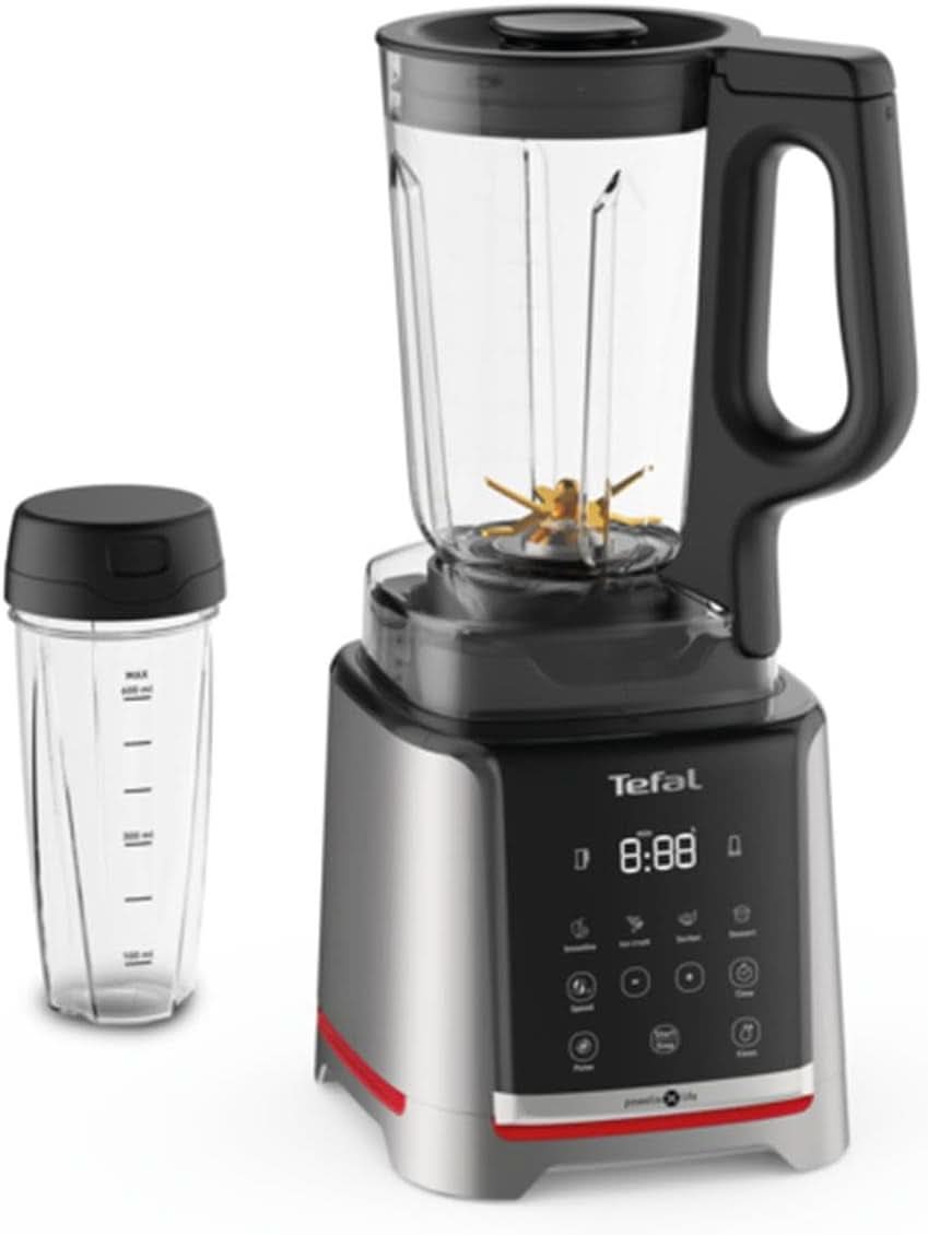 Tefal Infinymix Hochgeschwindigkeits-Standmixer, 5 Auto-Programme + Manuale Einstellung, 2.6-L-Tritan-Behälter, Inkl. Reisebecher/Stampfer/Rezeptheft 600 ml, argent, BL91HD31 mère et enfant Naty Shop