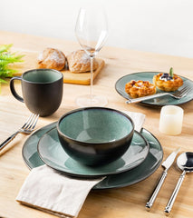 GBhome Service de table en porcelaine pour 4 personnes, 12 pièces, vernis réactif, fait à la main, passe au micro-ondes et au lave-vaisselle, ensemble de bols et d'assiettes, couleur essence GDW025WB-EU