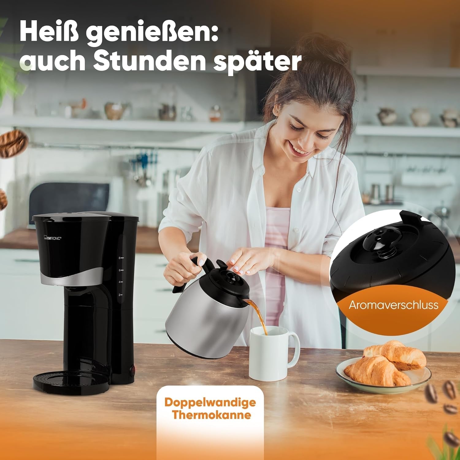 Cafetière Clatronic® avec thermos | pour 8 à 10 tasses de café | sans perte de température | cafetière avec filtre | 1 litre | Expresso | Cafetière filtre avec thermos | KA 3327 noir