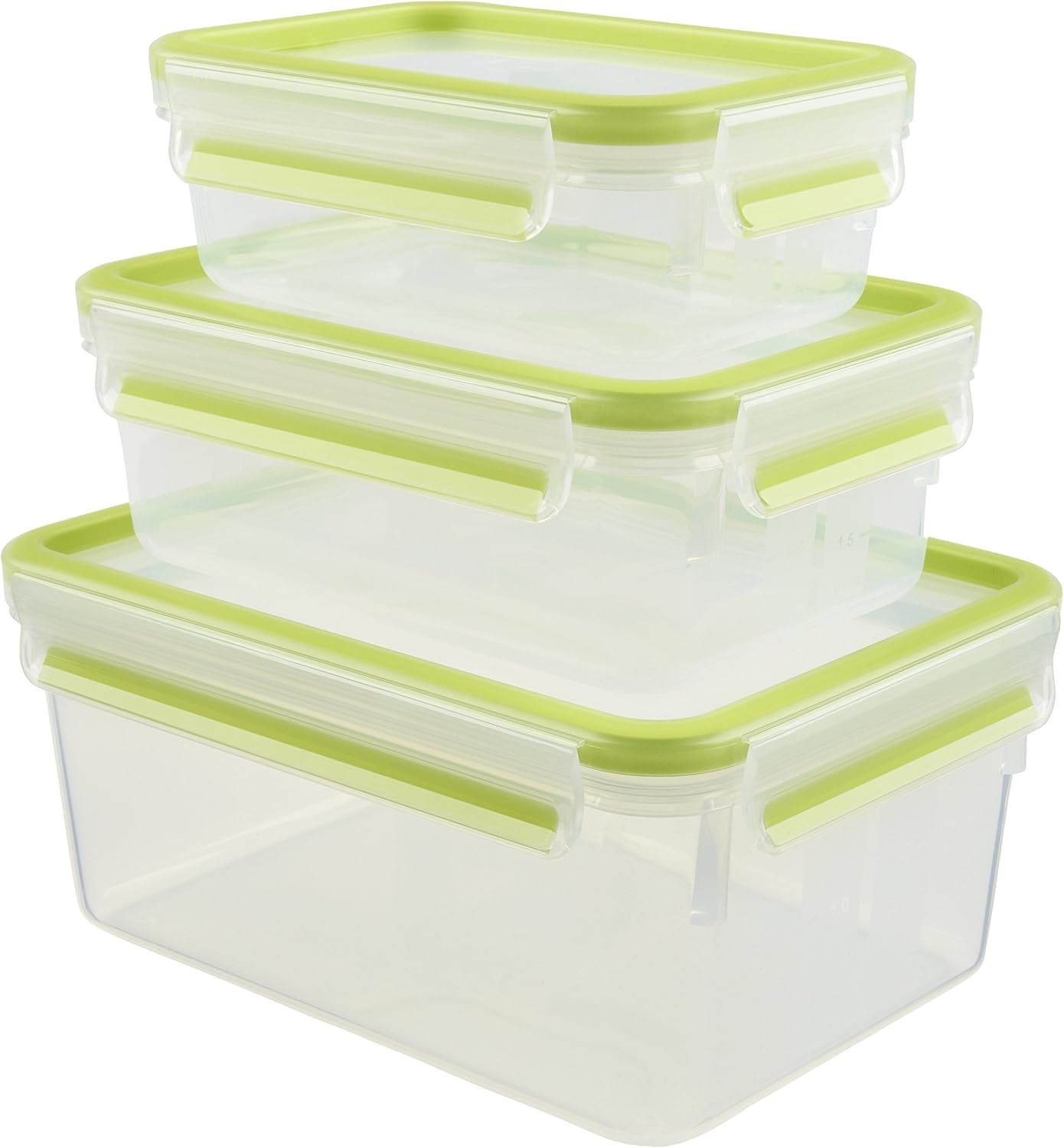 Emsa 515585 Clip alimentaire et fermeture | Ensemble 3 pièces | plastique | transparent / vert | 0,55 / 1 / 2,2 litres Boîtes de conservation alimentaire Naty Shop Vert 0,55 L+1,00 L+ 2,20 L