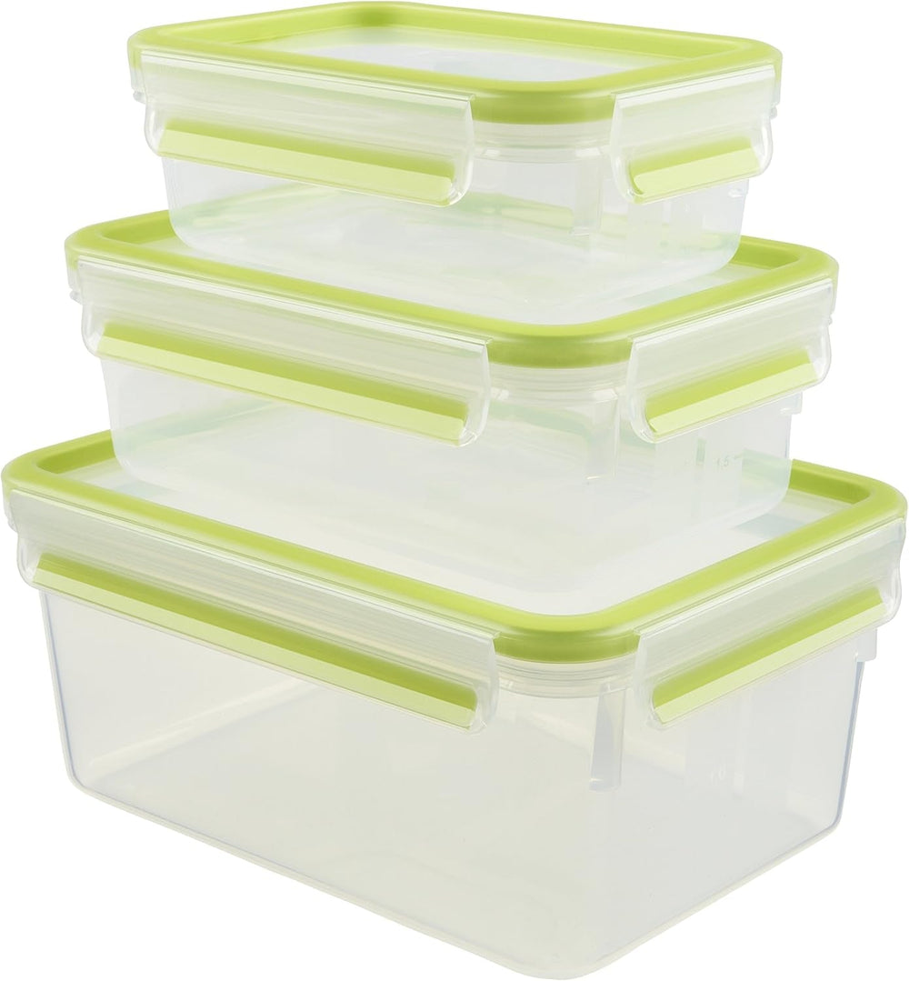 Emsa 515585 Clip alimentaire et fermeture | Ensemble 3 pièces | plastique | transparent / vert | 0,55 / 1 / 2,2 litres Boîtes de conservation alimentaire Naty Shop Vert 0,55 L+1,00 L+ 2,20 L