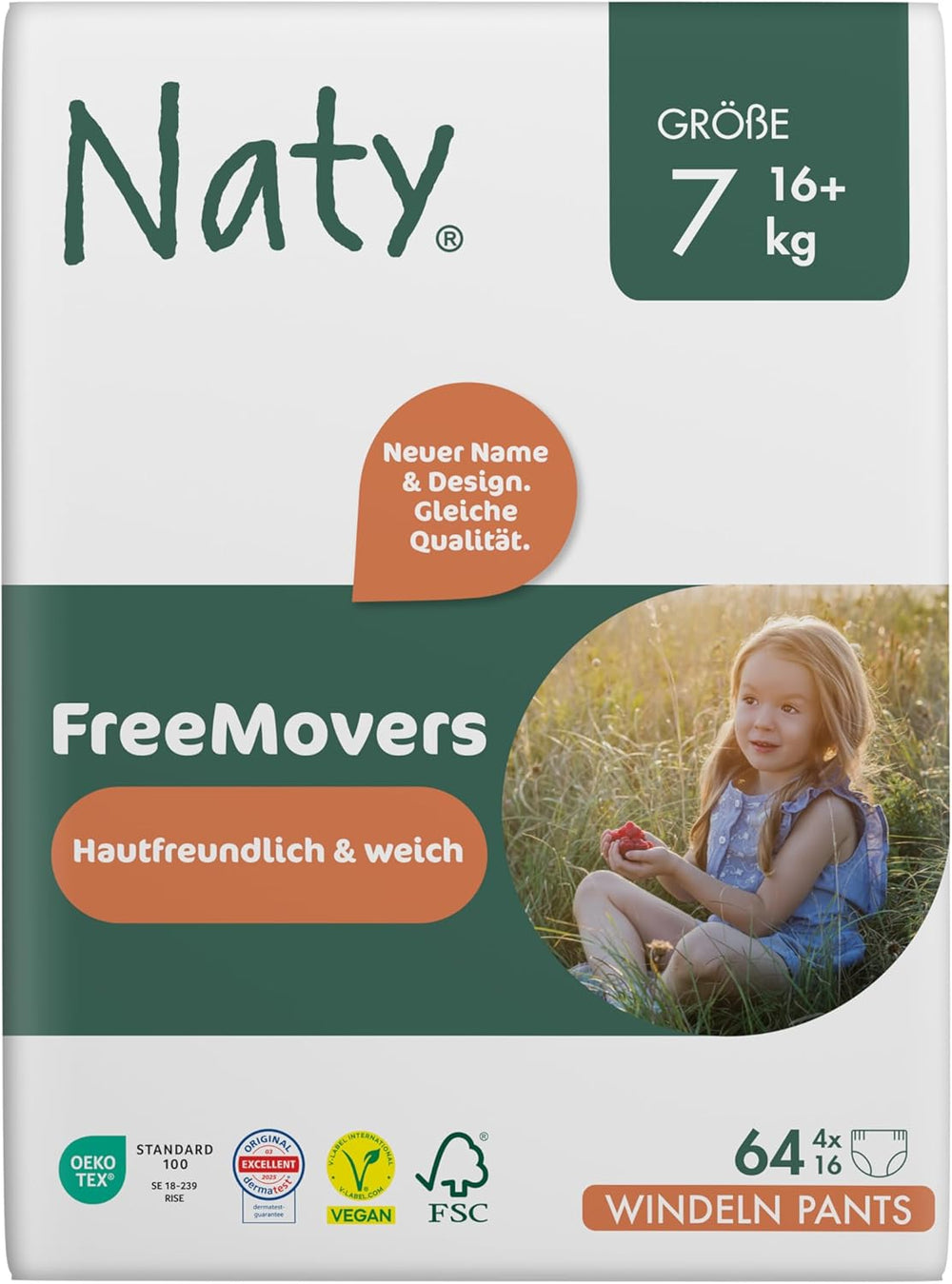Couches pour bébé Naty FreeMovers | Couvre-couches certifiés respectueux de la peau | Doux et sans parfum | Absorbant et étanche | Testé dermatologiquement Taille 5 (12-18 kg) | 80 pièces