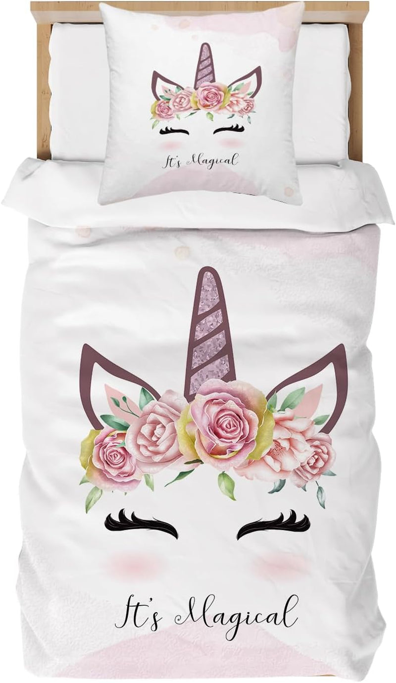 Lenjerie de pat pentru fetite, diverse modele specifice, microfibre din poliester Lenjerie de pat - copii Naty Shop Unicorn D 100X135 Cm