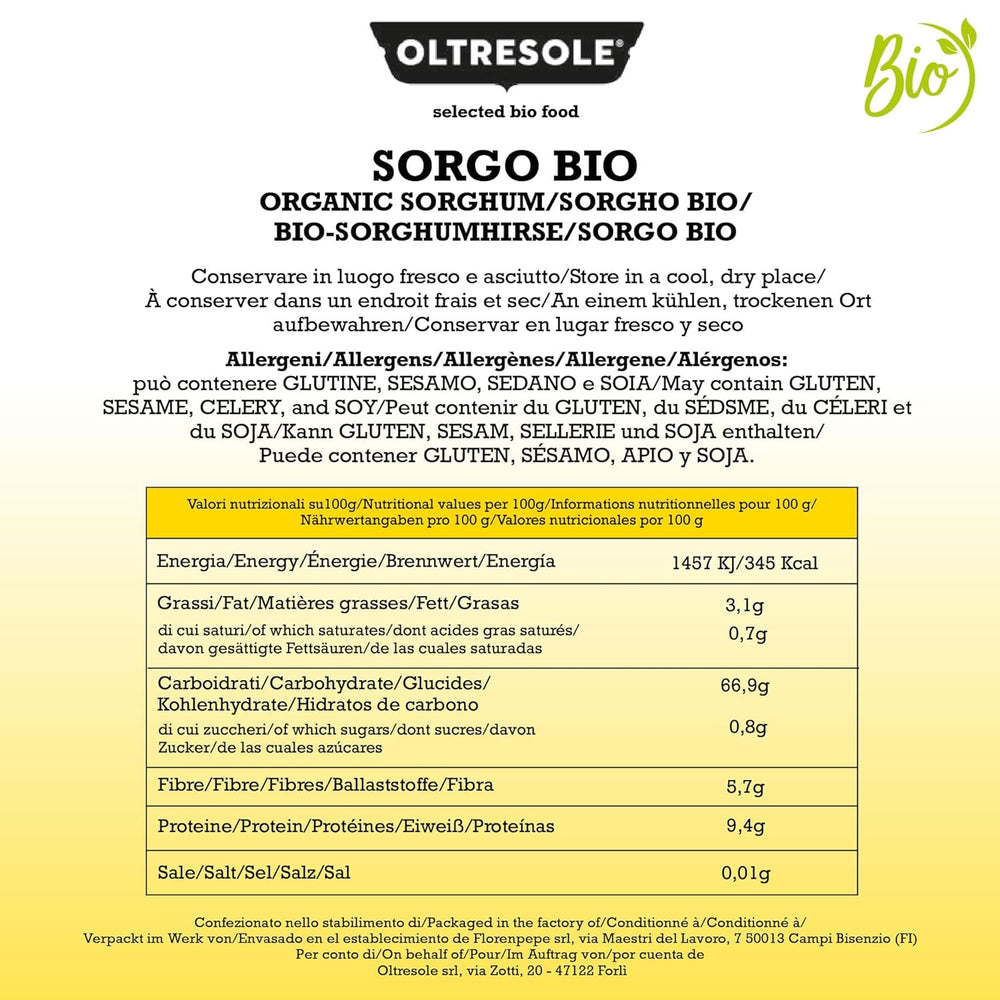 Sorgho blanc biologique, 1 kg, décortiqué, grain cru, cultivé biologiquement en Italie, emballage idéal pour la famille
