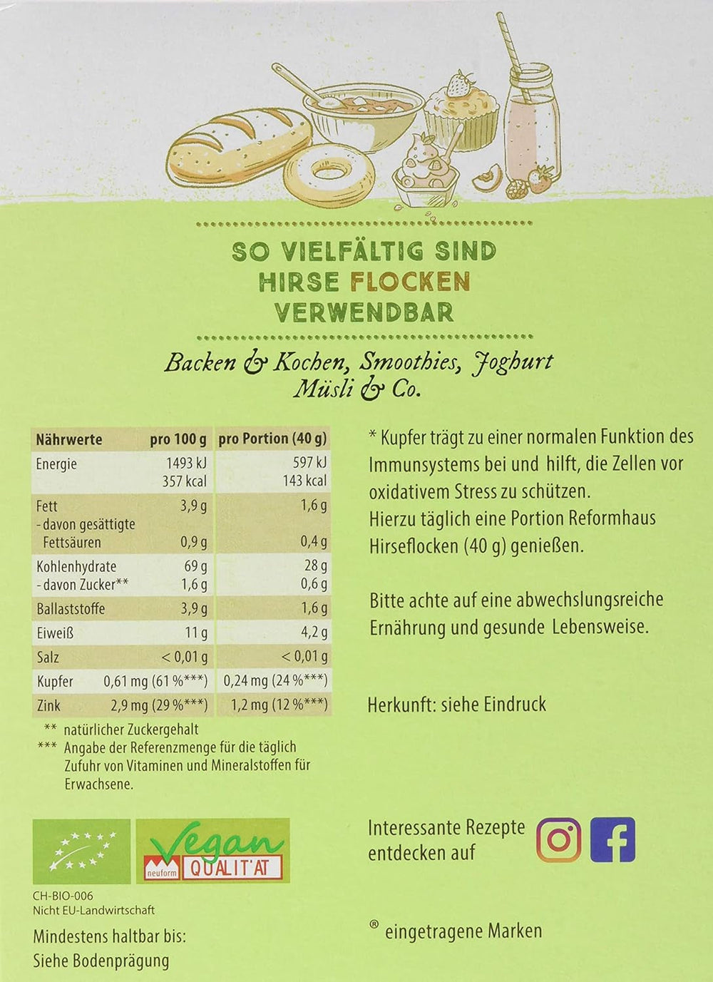 Hirse-Flocken Bio, Pack 6Er (6 X 400 G) Céréales Naty Shop