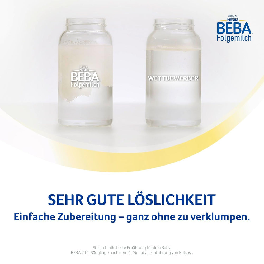 BEBA 2 - Lapte de continuare după 6 luni, cu complex 5 HMO, conținut proteic adecvat vârstei, fără lactoză, fără ulei de palmier, fără ulei de pește, hrană pentru bebeluși, lapte praf pentru bebeluși, pachet de 3 (3 x 800g)
