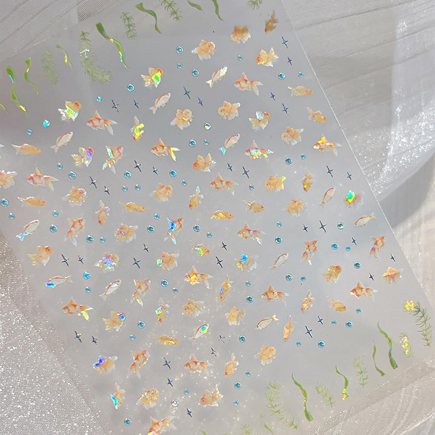 2 Stück Selfklebende Nagelsticker Mit Muscheleffekt, Vierstrahlstern et Goldfisch Design, Nagelaufkleber Für Fingernägel, Nail Art Zubehör Für Gelnägel